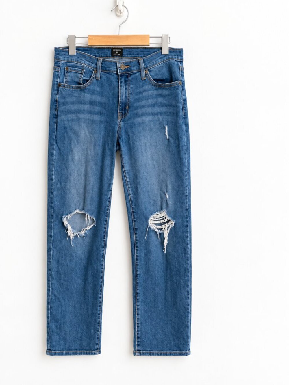 Just Black Blue Distressed Slim Straight Ankle Jeans Made in USA 28